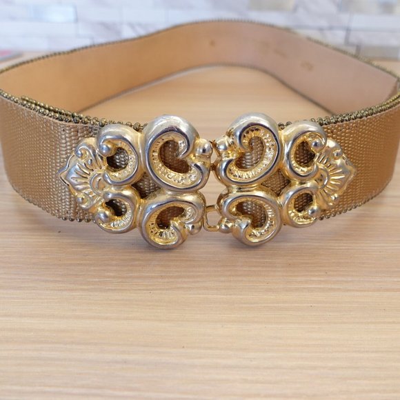 VINTAGE Belt Women Small Beige Lizard Skin Leather Chunky Embossed Neutral USA - Picture 1 of 16
